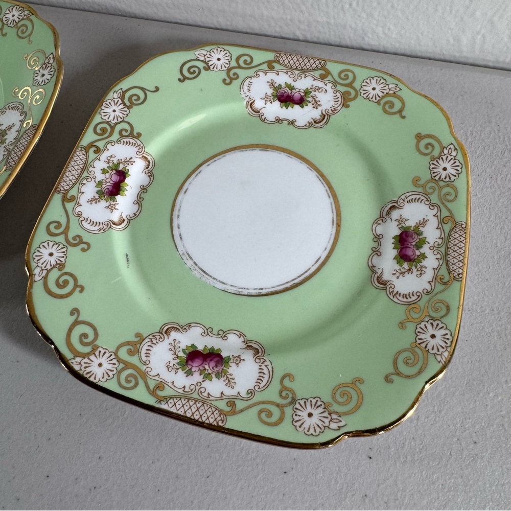 Royal Albert London plate Crown china england vintage art deco green gold 2pcset - Picture 3 of 8